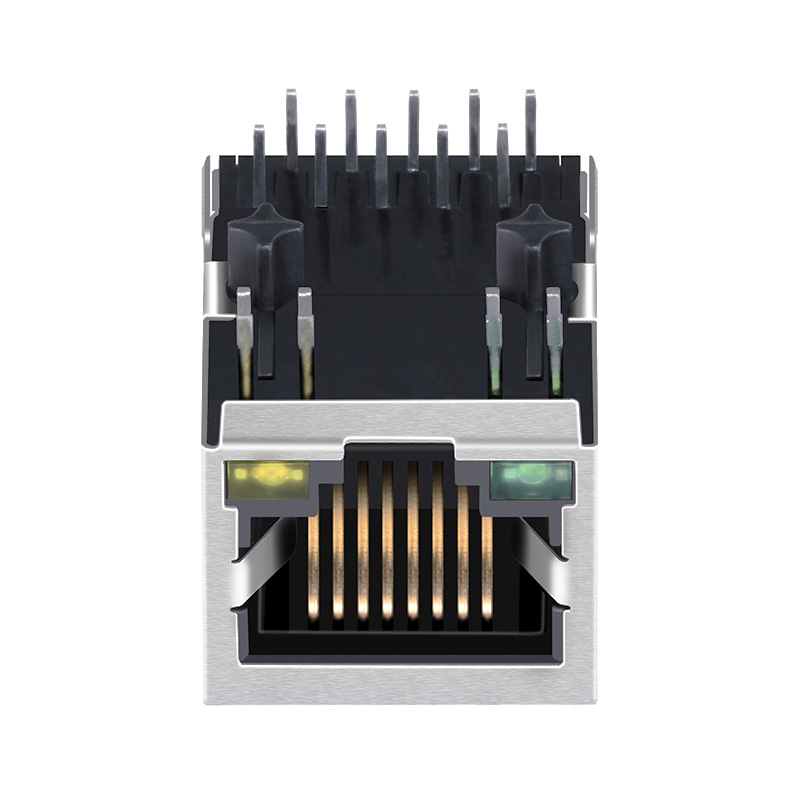 TRJM4938HENL 2.5G Base-T Magnetic RJ45 Jack Connector Single Port Tab Down Green/Yellow Led