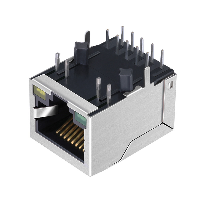 TRJM4938HENL 2.5G Base-T Magnetic RJ45 Jack Connector Single Port Tab Down Green/Yellow Led