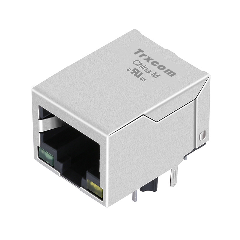 TRJM4938HENL 2.5G Base-T Magnetic RJ45 Jack Connector Single Port Tab Down Green/Yellow Led