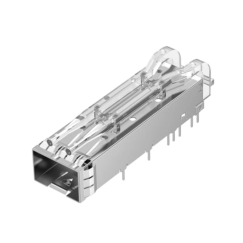 TR11BCS2100 SFP+ 1x1 Cage Solder With EMI Spring Finger Light Pipe