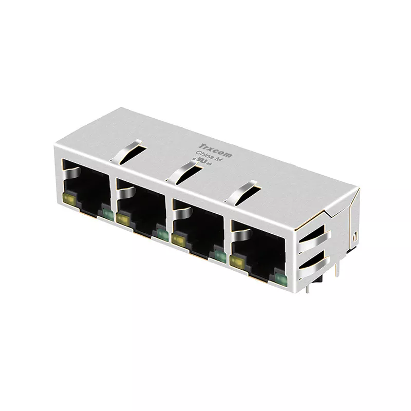 Pulse JXD0-4015NL Compatible TRJG46945AENL 1x4 Port 1000 Base-T RJ45 Jacks with Integrated Magnetics Tab Down Green/Yellow LED