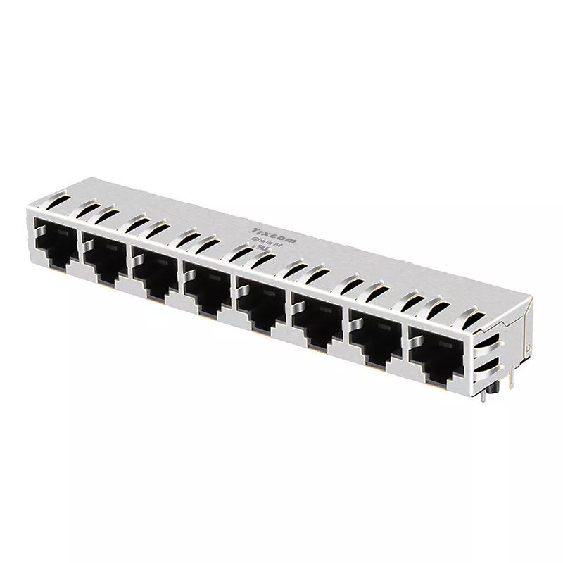 TRJF86244CNL 10/100 Base-T 1x8 Port RJ45 Jacks With Magnetics Tab Down Without LED
